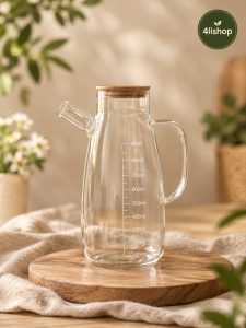 ظرف روغن ریز پیرکس درب بامبو ظرفیت ۱۰۰۰ میل(MADAME COCO)